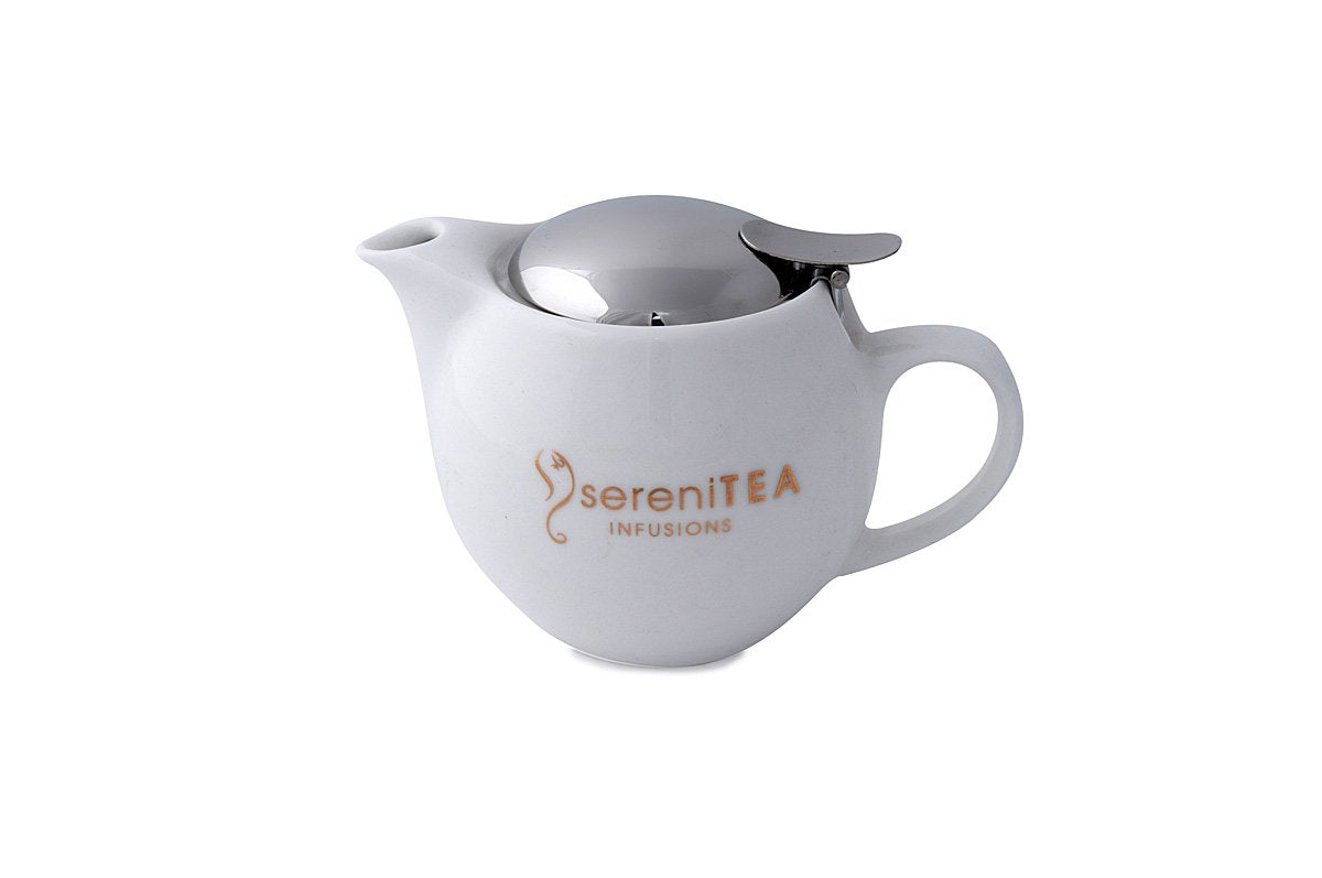 1 Cup Teapot White Ceramic with infuser and lid