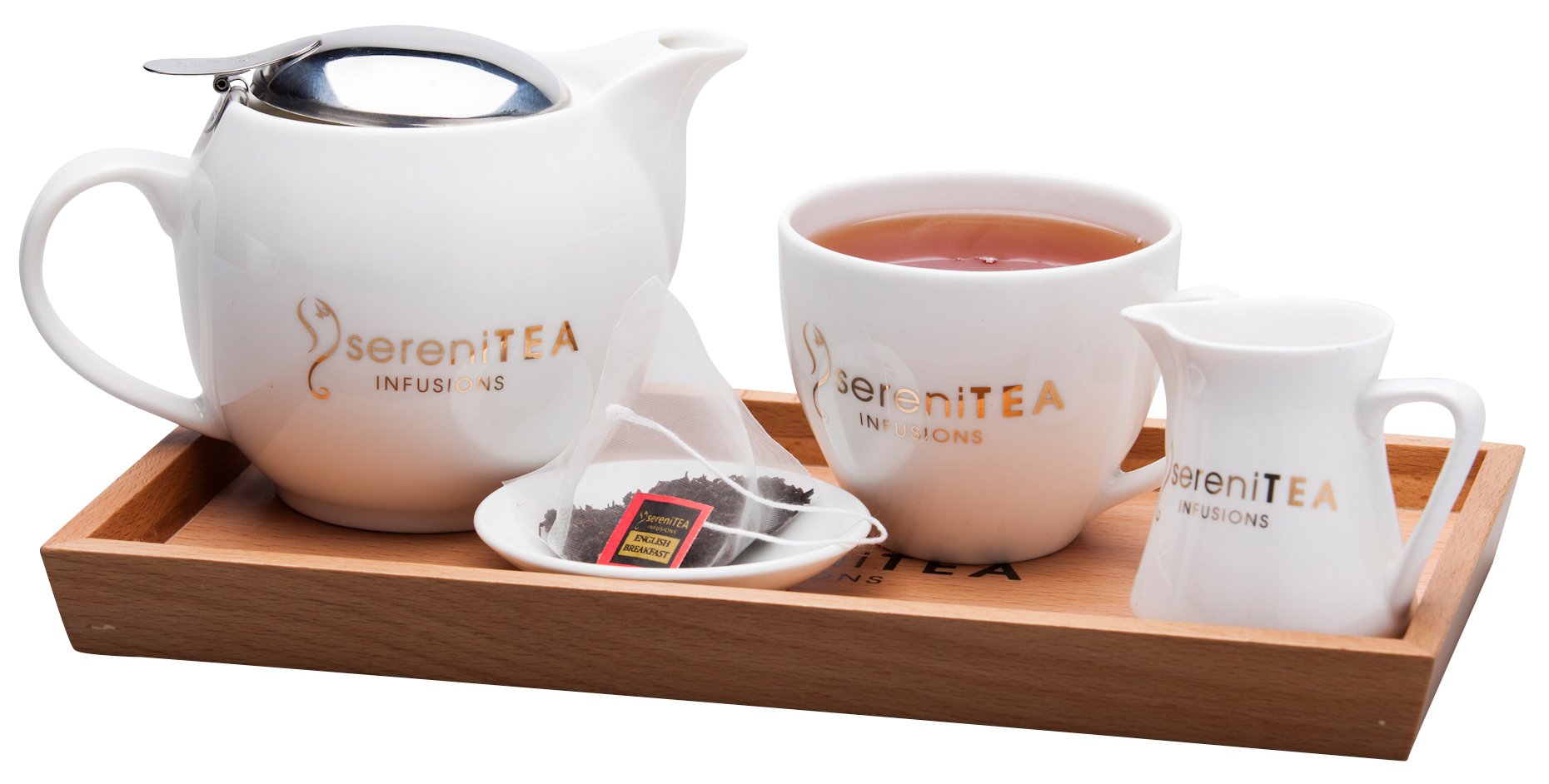 Tea tray set 2 cup ceramic (w/ tray, cup, jug, dish)